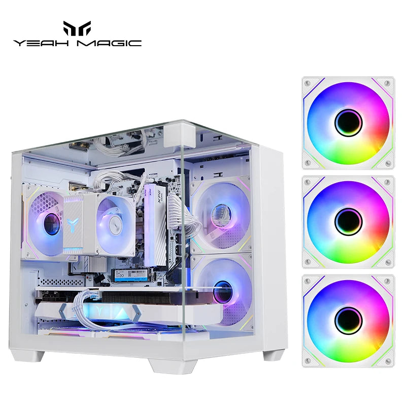 Yeah Magic CUBE Computer Case 3-Panel Tempered Panoramic View 3 Pre-Installed Cooling Fans Supports MATX/ITX Motherboard