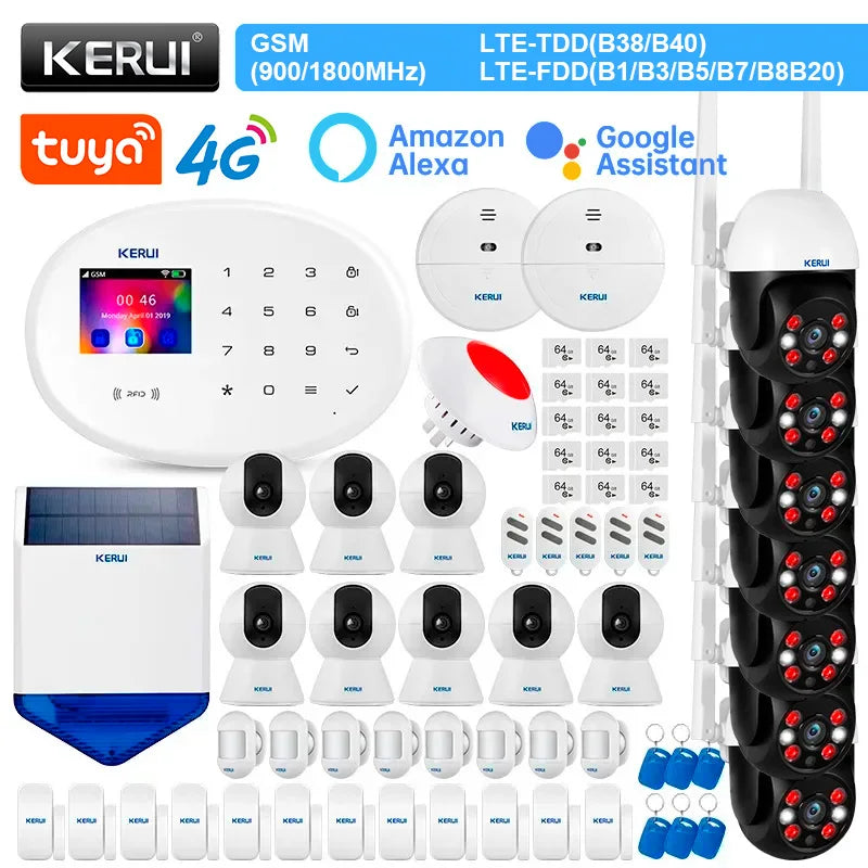 KERUI W204 Alarm Security System 4G WIFI GSM Alarm Tuya Smart Support Alexa Motion Sensor Siren RFID Card Disarm Function