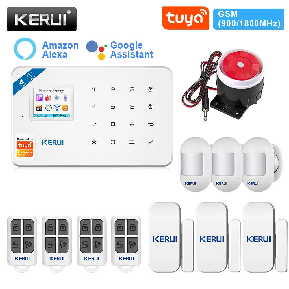 KERUI W181 Home Security Alarm System Kit with Motion Sensor WIFI 2G GSM Alarm Support Alexa Tuya Smart APP Remote Control Siren