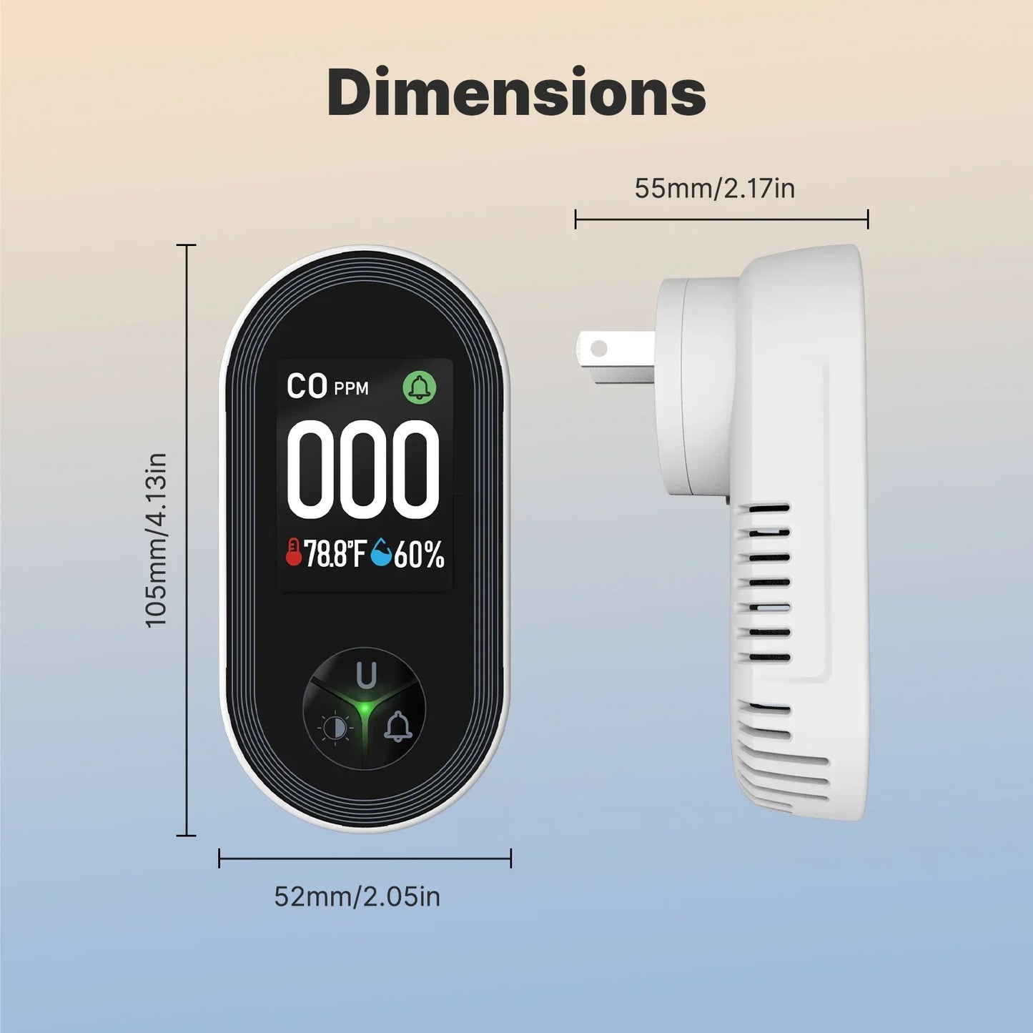 MOES 3in1 Carbon Monoxide Detector Plug-in Display with Temperature Humidity Sensor Built-in CO Monitor Alarm Sound Warning