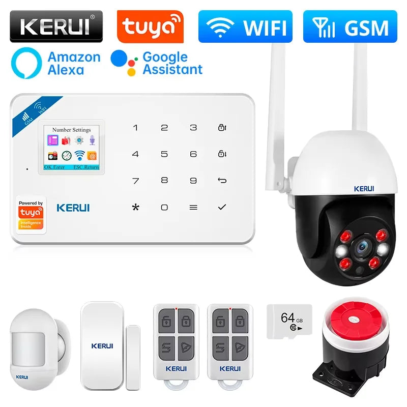KERUI GSM/WiFi Alarm Systems Complete System with Motion Sensor Tuya Smart Home Alarm System with Door Sensor Burglar Alarm