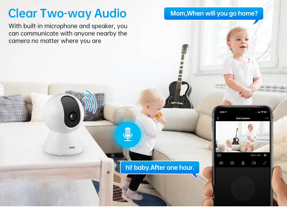 KERUI Indoor Wireless 8MP 4K HD Tuya Smart Mini WiFi IP Camera Security Home Surveillance Camera CCTV With Auto Tracking