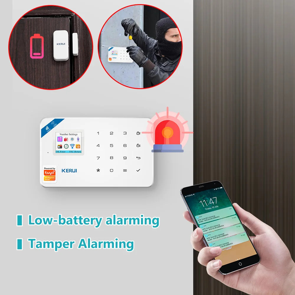 KERUI W181 Tuya Smart WIFI GSM Security Alarm System Works With Alexa Home Motion Detector Door Window Sensor