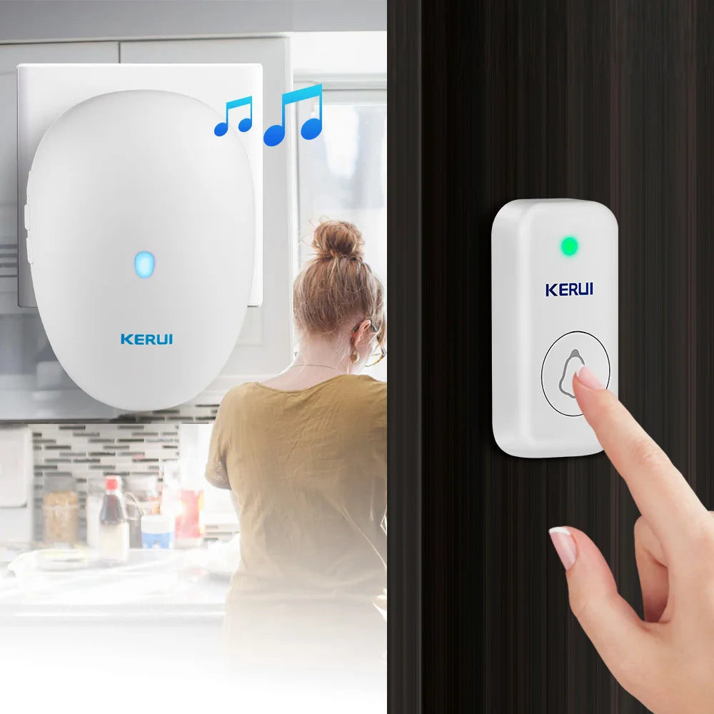 KERUI M521 Wireless Doorbell Outdoor Smart Home Security Welcome Chime Kit 57 Songs Door Bell Alarm LED Light Waterproof Button