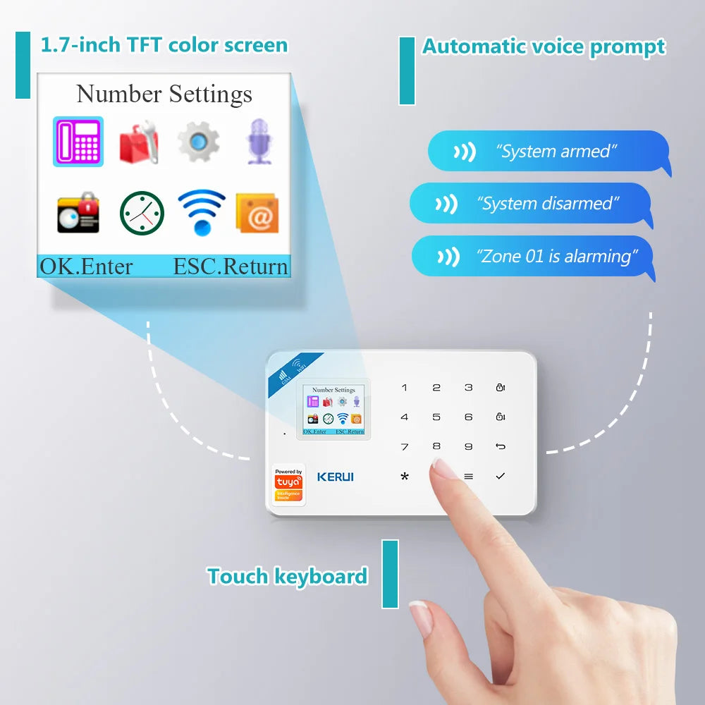 KERUI W181 Home Security Alarm System Kit with Motion Sensor WIFI 2G GSM Alarm Support Alexa Tuya Smart APP Remote Control Siren