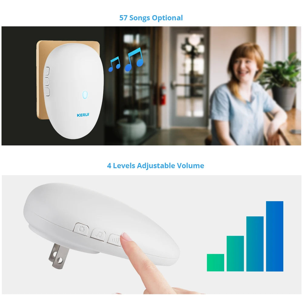 KERUI M521 Wireless Doorbell Outdoor Smart Home Security Welcome Chime Kit 57 Songs Door Bell Alarm LED Light Waterproof Button