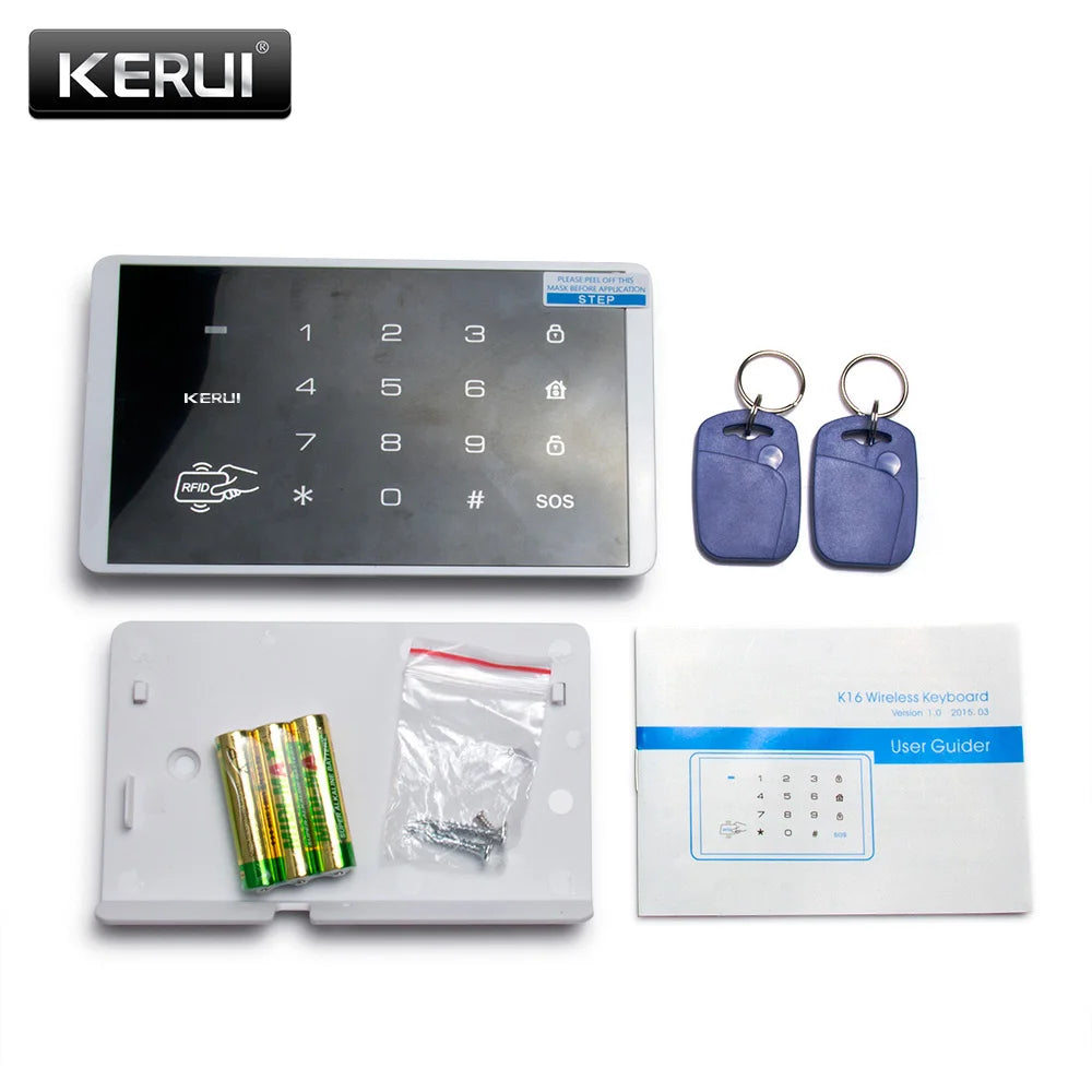 KERUI K16 433MHz Wireless RFID Touch Keyboard Keypad with Two RFID Cards For W181 W184 W204 GSM WIFI Home Security  Alarm System