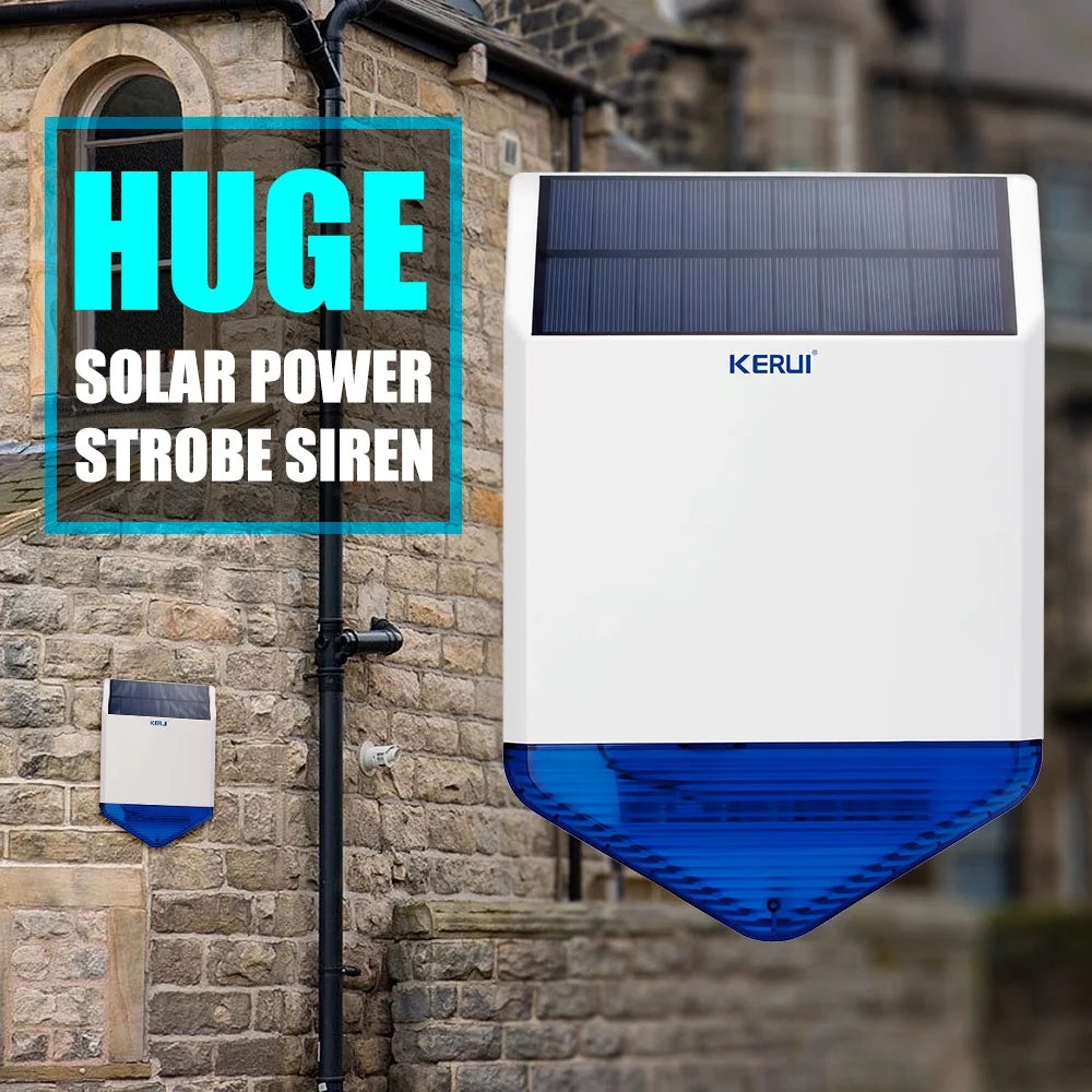 KERUI Solar Siren Panel for Outdoor Alarm Siren with Power Supply for Alarm System Security with Flashing Response Sound 110DB