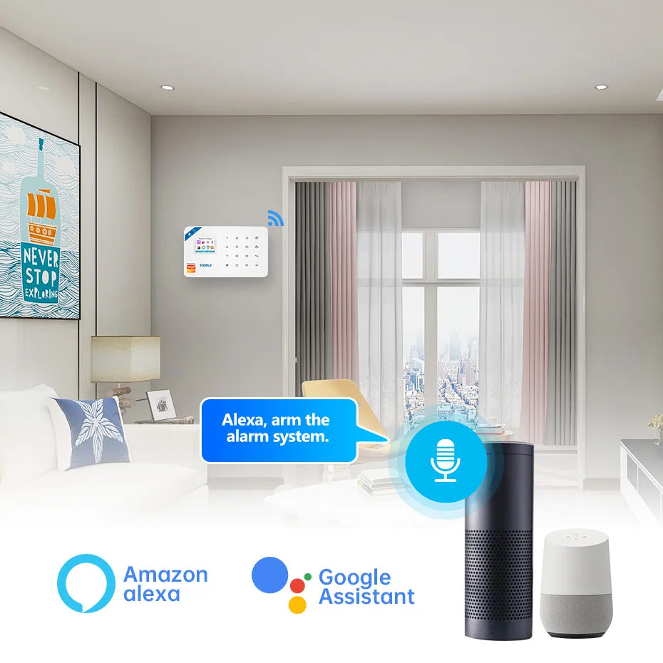 KERUI W181 Tuya Smart WIFI GSM Security Alarm System Works With Alexa Home Motion Detector Door Window Sensor