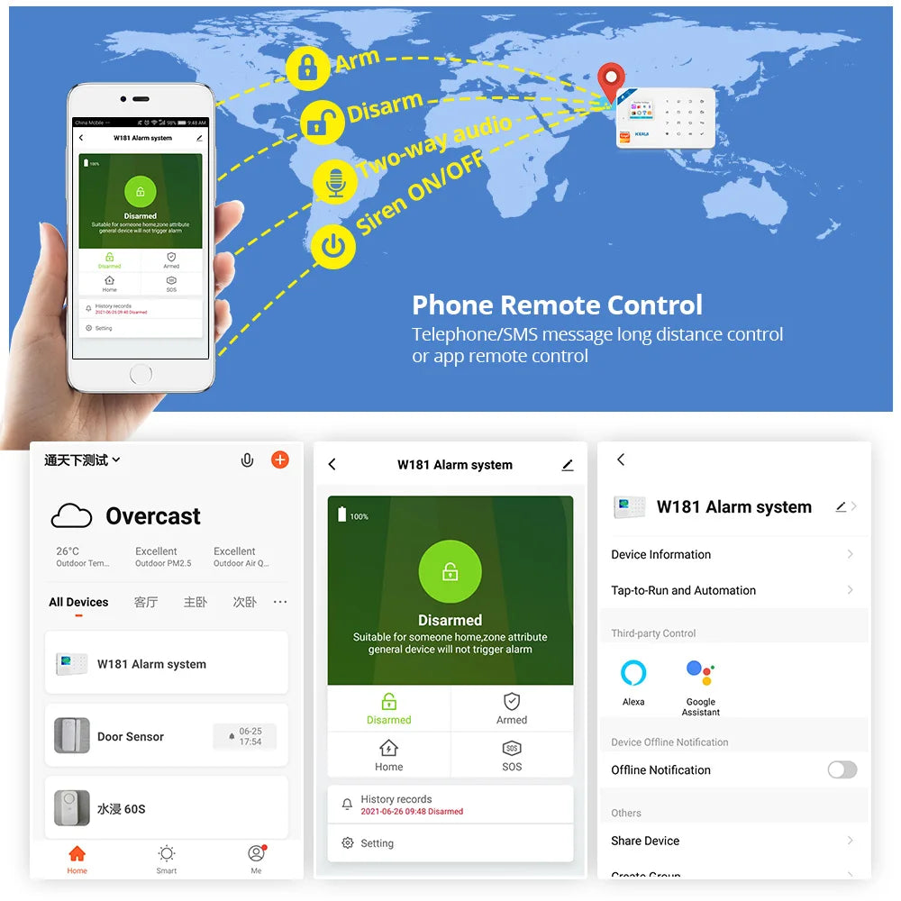 KERUI W181 Home Security Alarm System Kit with Motion Sensor WIFI 2G GSM Alarm Support Alexa Tuya Smart APP Remote Control Siren
