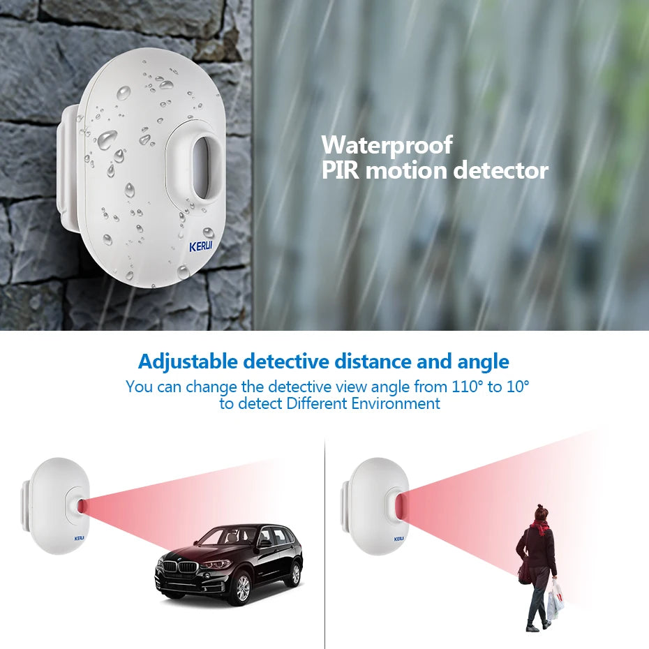 KERUI Driveway Alarm Systems with Waterproof Motion Sensor Welcome Doorbell Car Garage Security Smart Home For Home Security