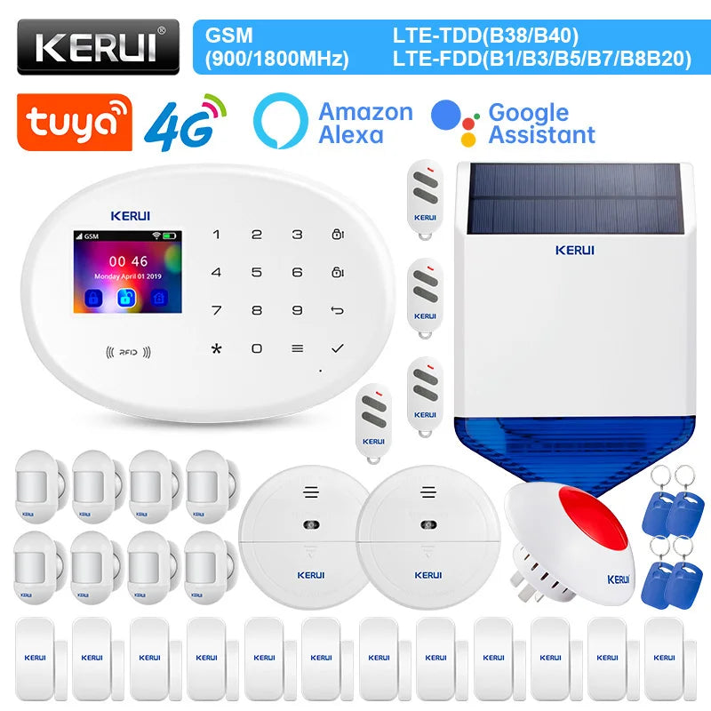 KERUI W204 Alarm Security System 4G WIFI GSM Alarm Tuya Smart Support Alexa Motion Sensor Siren RFID Card Disarm Function