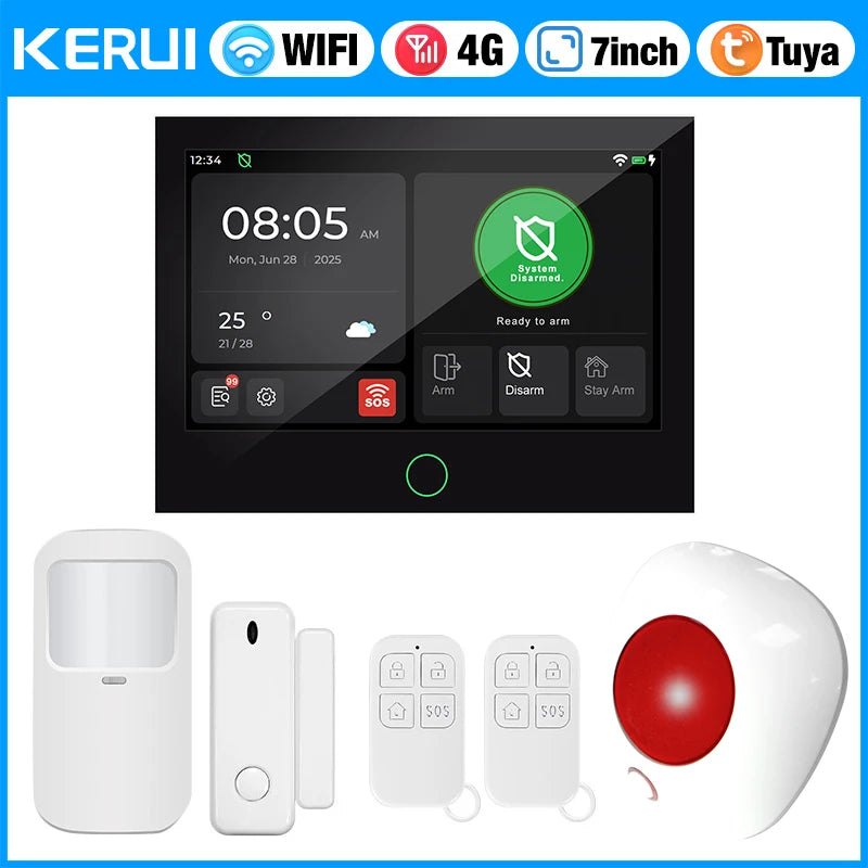 KERUI G70 4G WiFi Security Alarm with 7-inch Large IPS Touch Screen Home Alarm Panel Tuya Smart Control Burglar Anti Theft