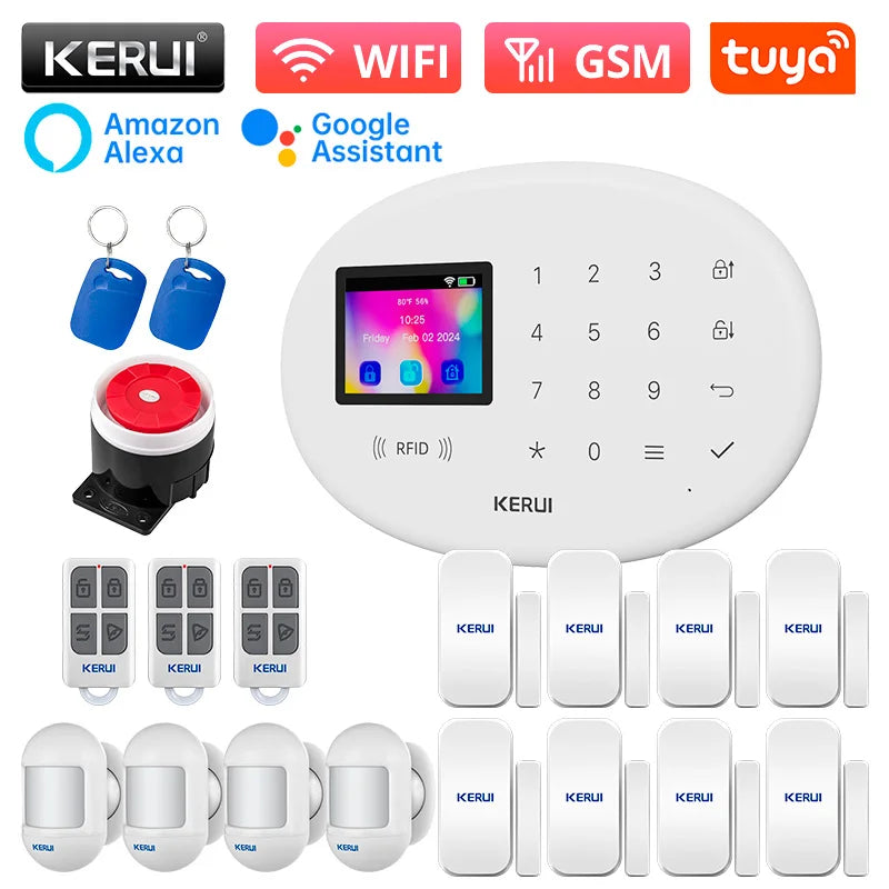 KERUI Tuya Wireless Home Alarm Kit Smart Life WiFi GSM Alarm System for Home Security W202 With 433mhz PIR Motion Sensor Siren