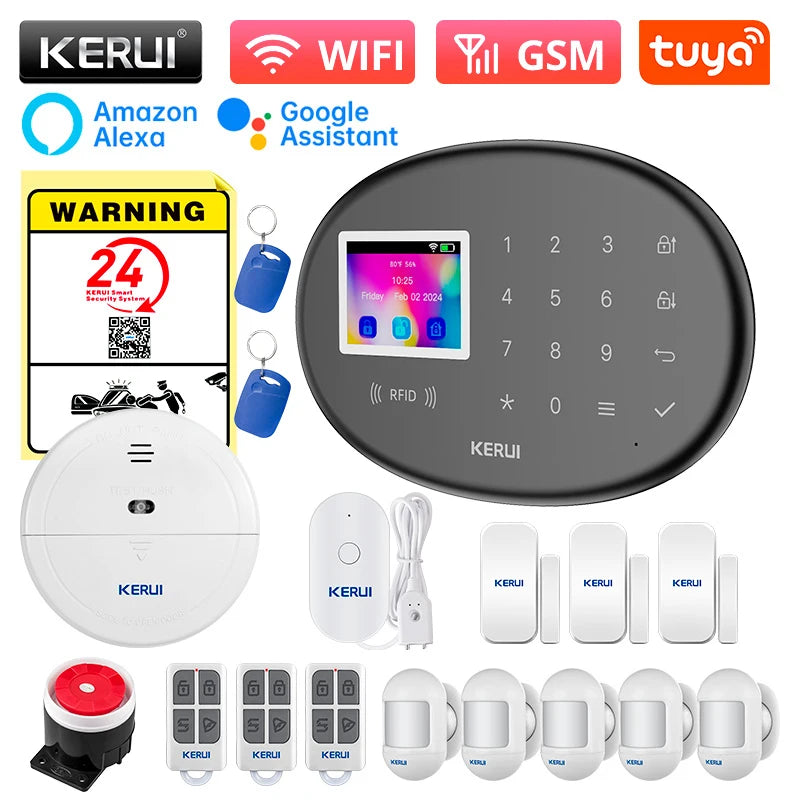 KERUI WiFi Intteligent Alarm for Home Security Alarm System Smart Life Tuya Burglar Alarm with Door/Window Sensor W202 Black