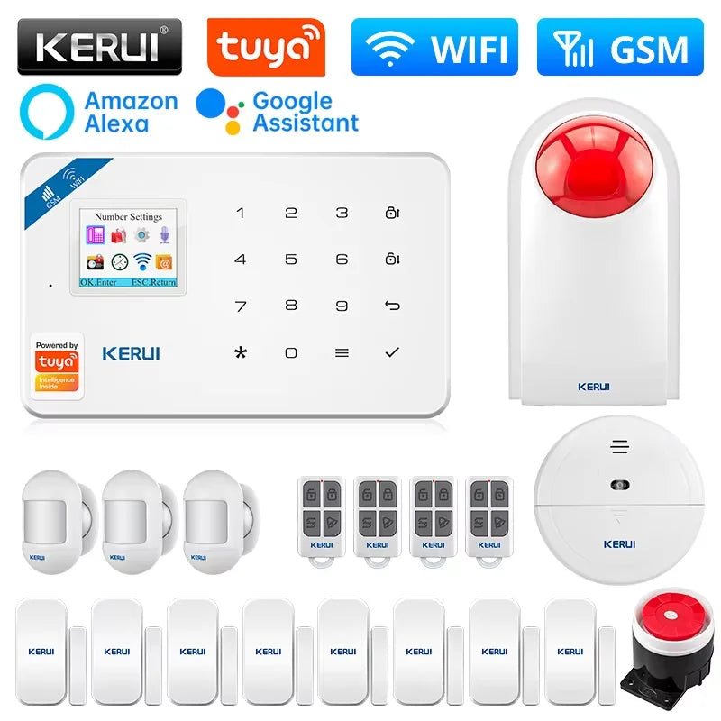 KERUI GSM/WiFi Alarm Systems Complete System with Motion Sensor Tuya Smart Home Alarm System with Door Sensor Burglar Alarm
