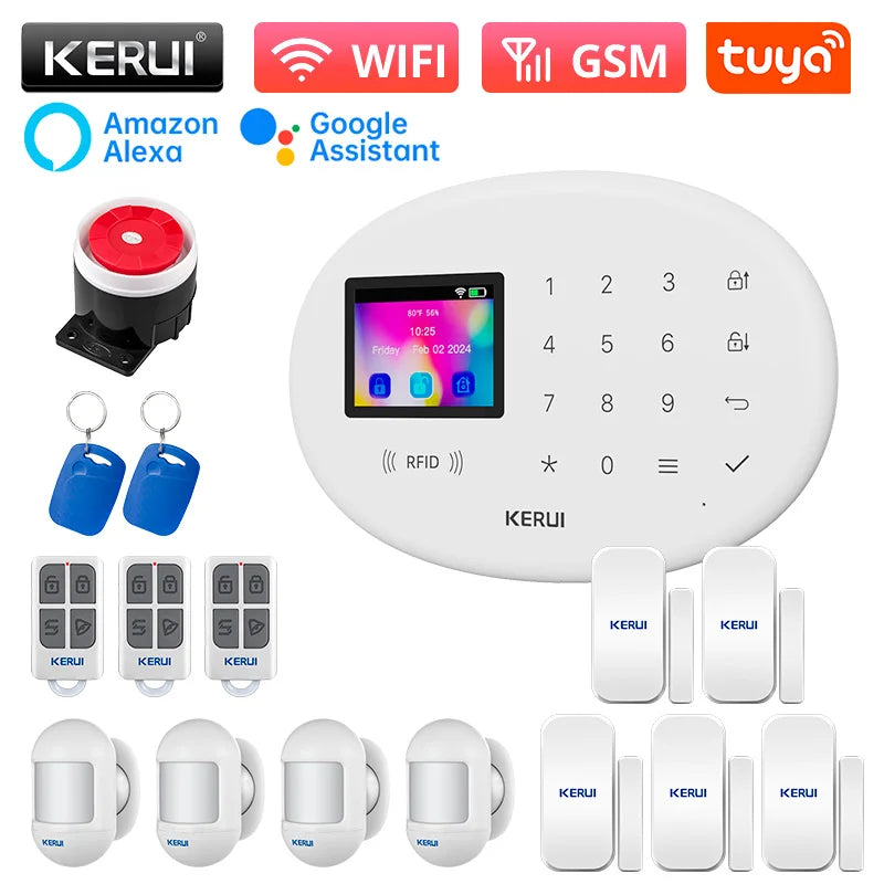 KERUI Tuya Wireless Home Alarm Kit Smart Life WiFi GSM Alarm System for Home Security W202 With 433mhz PIR Motion Sensor Siren
