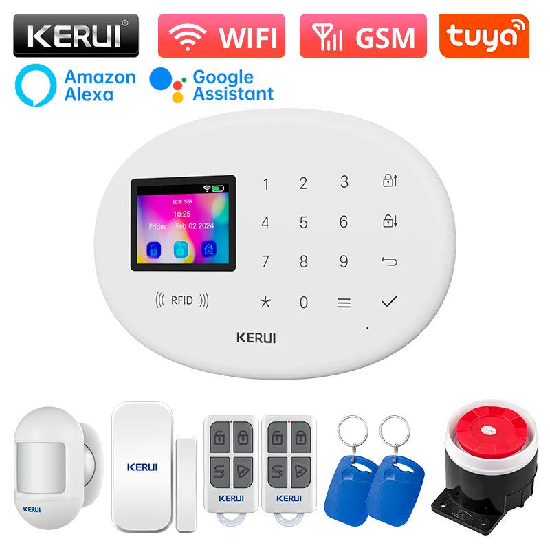 KERUI Tuya Wireless Home Alarm Kit Smart Life WiFi GSM Alarm System for Home Security W202 With 433mhz PIR Motion Sensor Siren