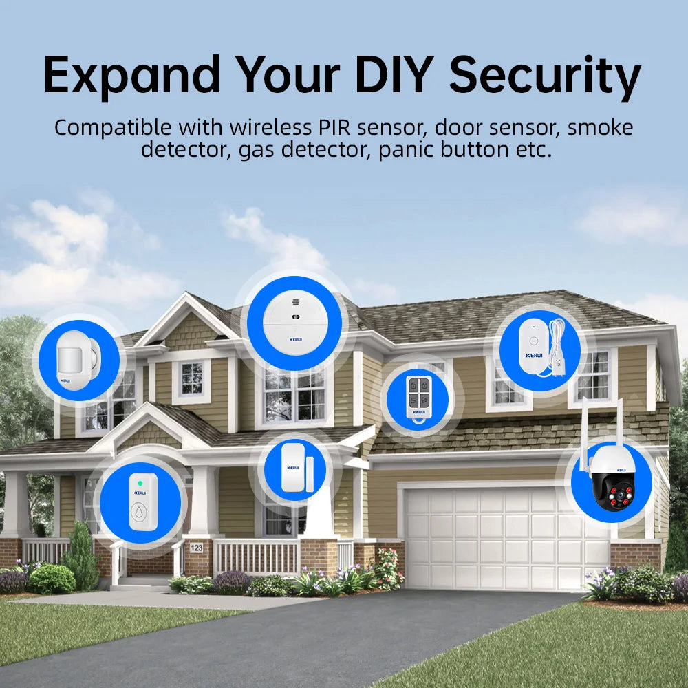 KERUI Tuya Wireless Home Alarm Kit Smart Life WiFi GSM Alarm System for Home Security W202 With 433mhz PIR Motion Sensor Siren