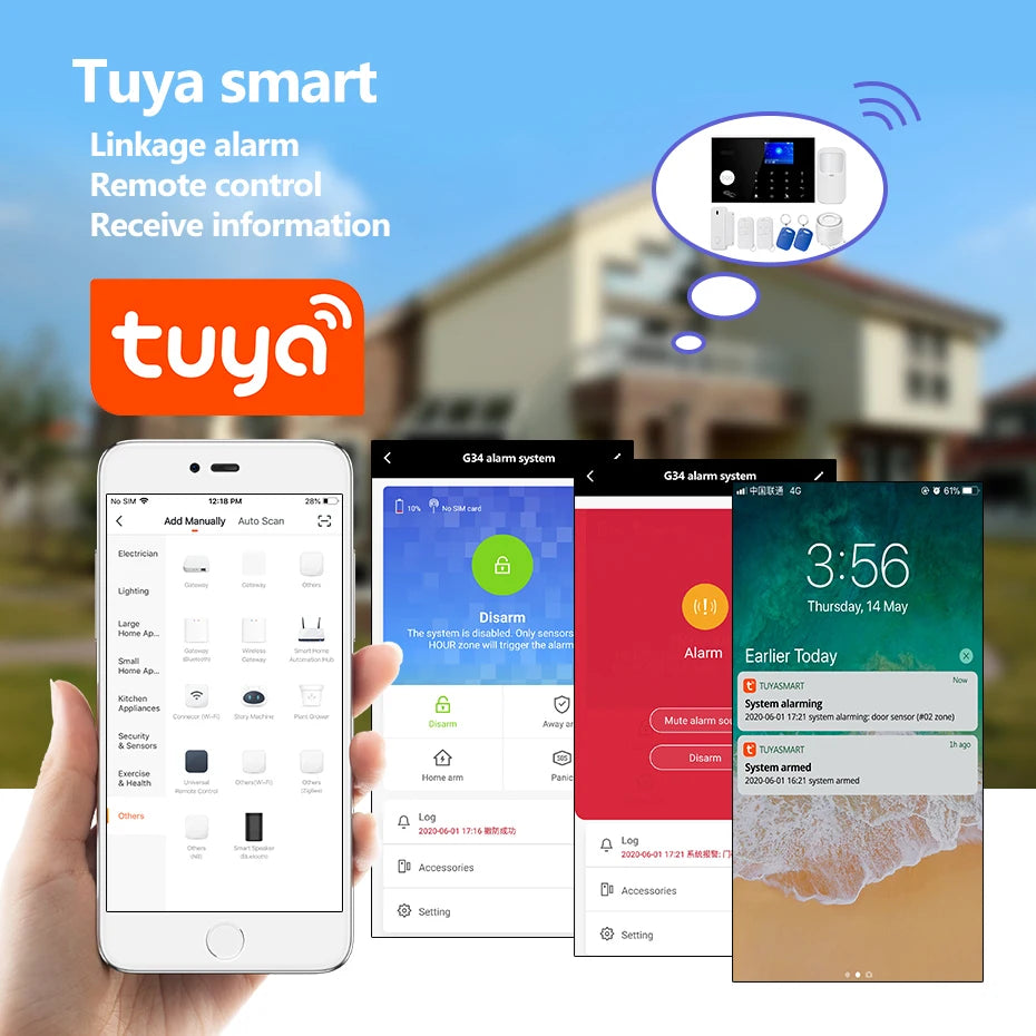 KERUI G34 Tuya Smart 4G WIFI Alarm System for Home Security Alarm Host with Door and Motion Sensor Smart Life APP Support Alexa