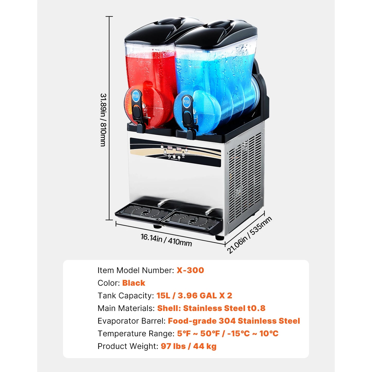 SucceBuy Commercial Frozen Drink Maker 15Lx2 Double Tank Slushy Machine 120Cups StainlessSteel Slushie Maker for Home Party Cafe