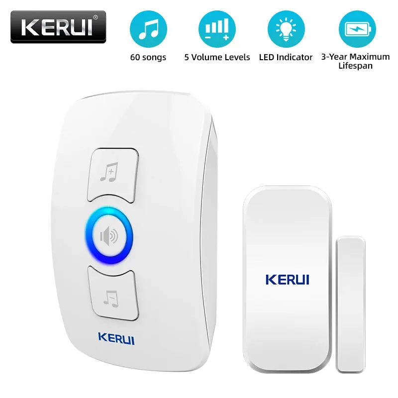 KERUI Wireless Doorbell Home Security Welcome Chime Door Bell Work with PIR Motion Detector Door Sensor Sound Alarm Ring Button