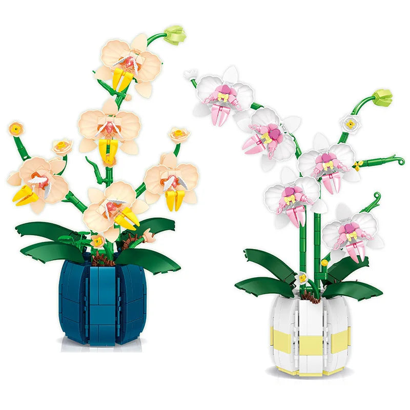 Building Blocks Orchid Flowers Bouquet Flower Blocks Bonsai Plant Model Bricks Romantic DIY Home Decoration Toy for Kids Gift
