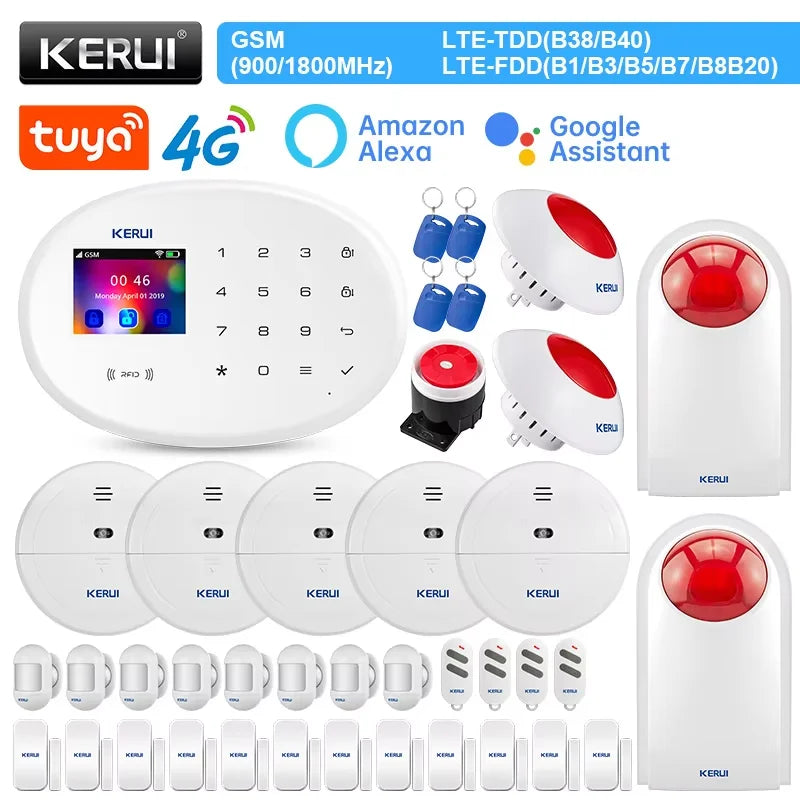 KERUI W204 Alarm Security System 4G WIFI GSM Alarm Tuya Smart Support Alexa Motion Sensor Siren RFID Card Disarm Function