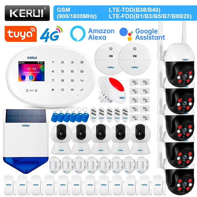KERUI W204 Alarm Security System 4G WIFI GSM Alarm Tuya Smart Support Alexa Motion Sensor Siren RFID Card Disarm Function