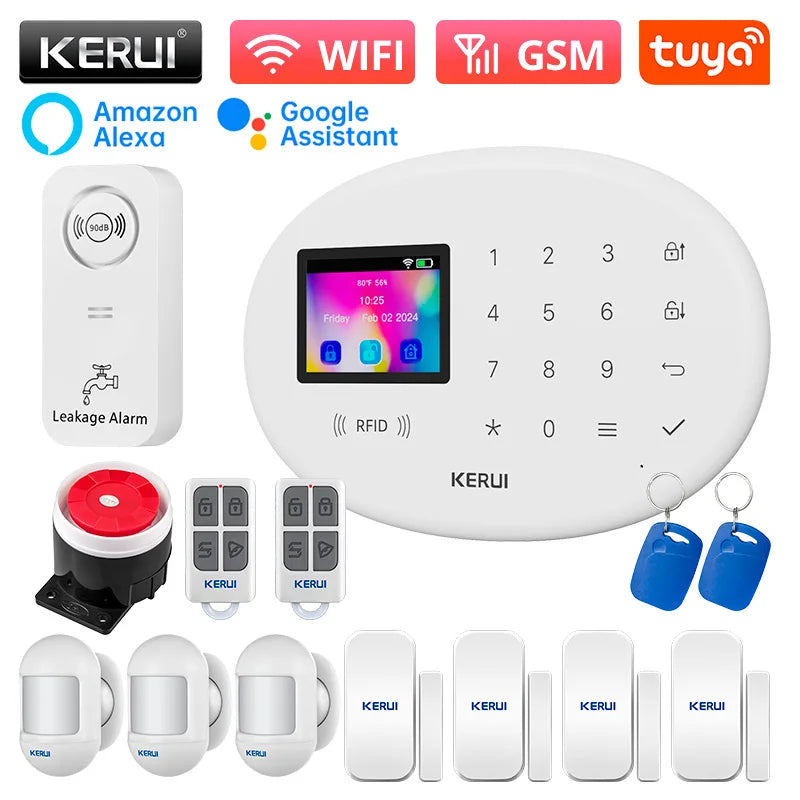 KERUI Tuya Wireless Home Alarm Kit Smart Life WiFi GSM Alarm System for Home Security W202 With 433mhz PIR Motion Sensor Siren