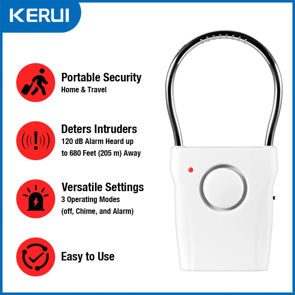 120dB Door Handle Alarm with Adjustable Settings Door Security Alarm Equipment for Door Window for Travel Hotel Self Protection