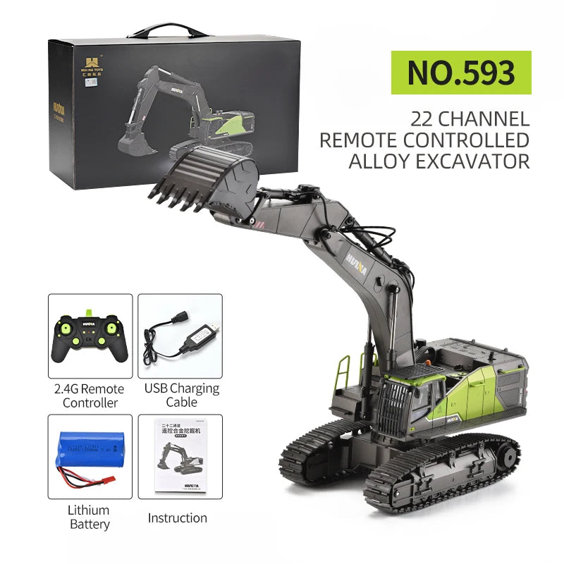 HUINA 1593 RC Excavator 1/14 Metal Alloy Engineering Crawler Tractor 2.4G Electric Remote Control Car Rc Vehicle Toys for Kids