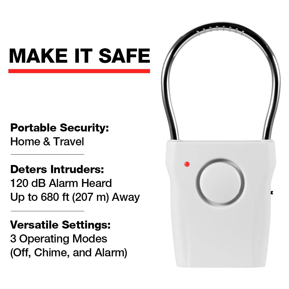 120dB Door Handle Alarm with Adjustable Settings Door Security Alarm Equipment for Door Window for Travel Hotel Self Protection