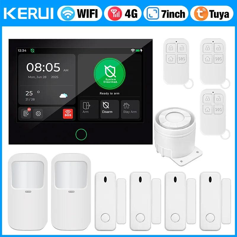 KERUI G70 4G WiFi Security Alarm with 7-inch Large IPS Touch Screen Home Alarm Panel Tuya Smart Control Burglar Anti Theft