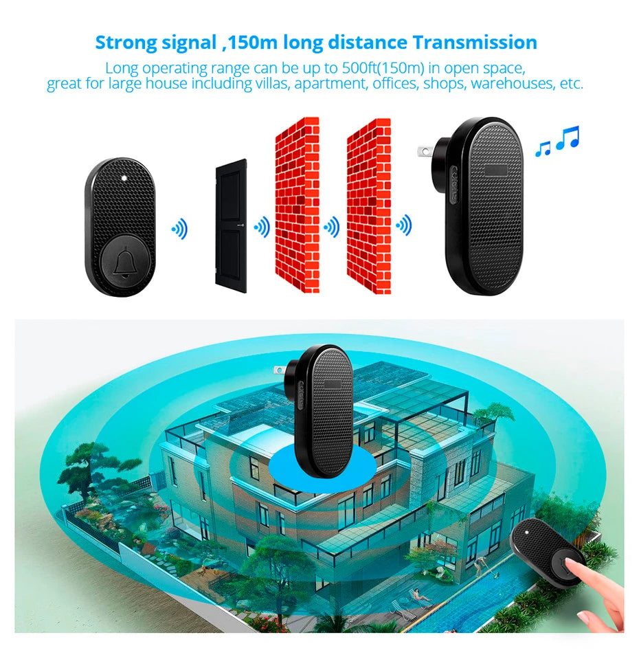 KERUI Plug-in Doorbell Welcome Chime, Wireless Door Bell, 150m Range, Doorbell Wireless Set, 33 Melodies, 4 Volume Levels