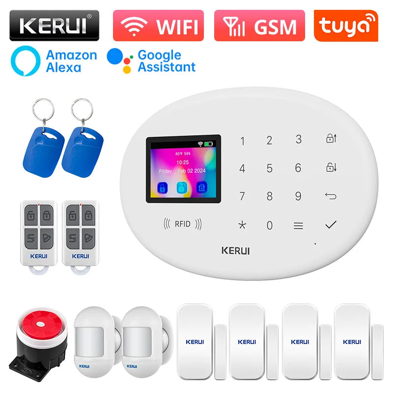 KERUI Tuya Wireless Home Alarm Kit Smart Life WiFi GSM Alarm System for Home Security W202 With 433mhz PIR Motion Sensor Siren
