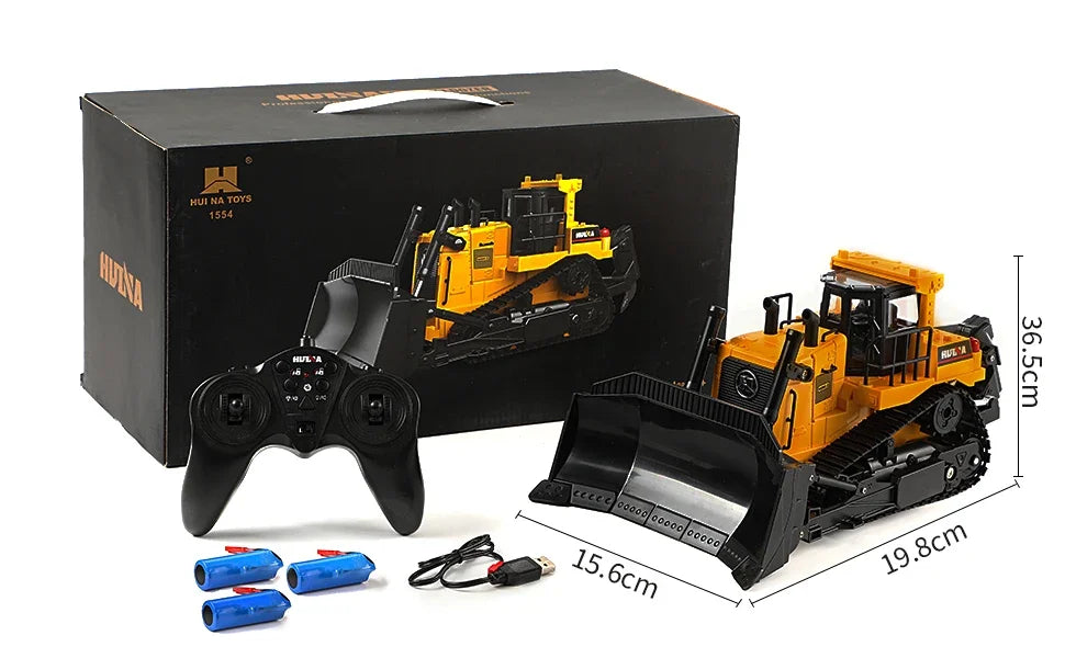 HUINA 1554 11 Channels Remote Control Bulldozer 1/16 Heavy Duty Bulldozer Kids RC Vehicle Electric Toy Gifts For Kids