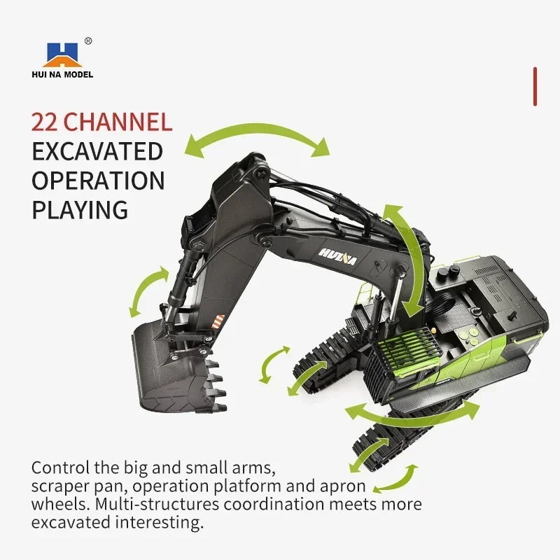 HUINA 1593 RC Excavator 1/14 Metal Alloy Engineering Crawler Tractor 2.4G Electric Remote Control Car Rc Vehicle Toys for Kids