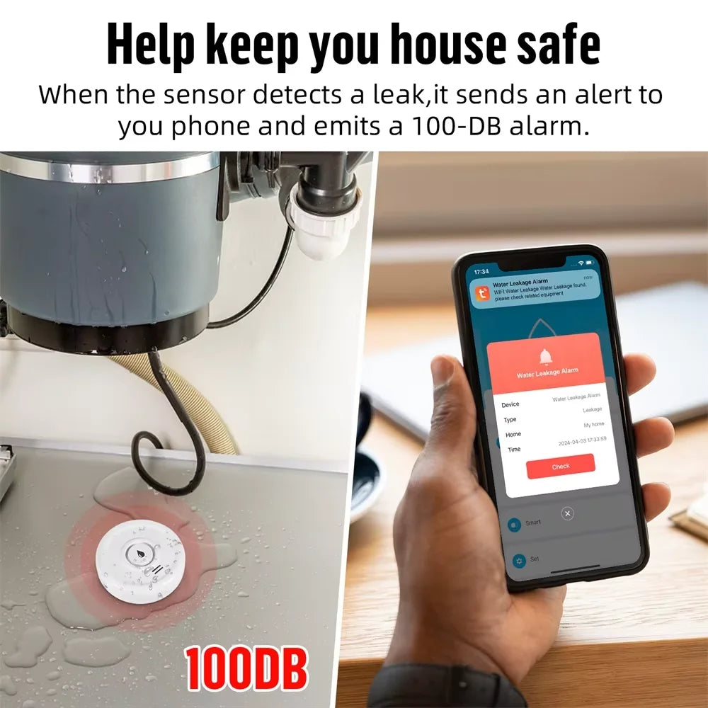 KERUI WiFi Flood Sensor Detector Works with Tuya Loudly Sound Alarm Alert Water Leakage Sensor Detection App Remote Monitoring