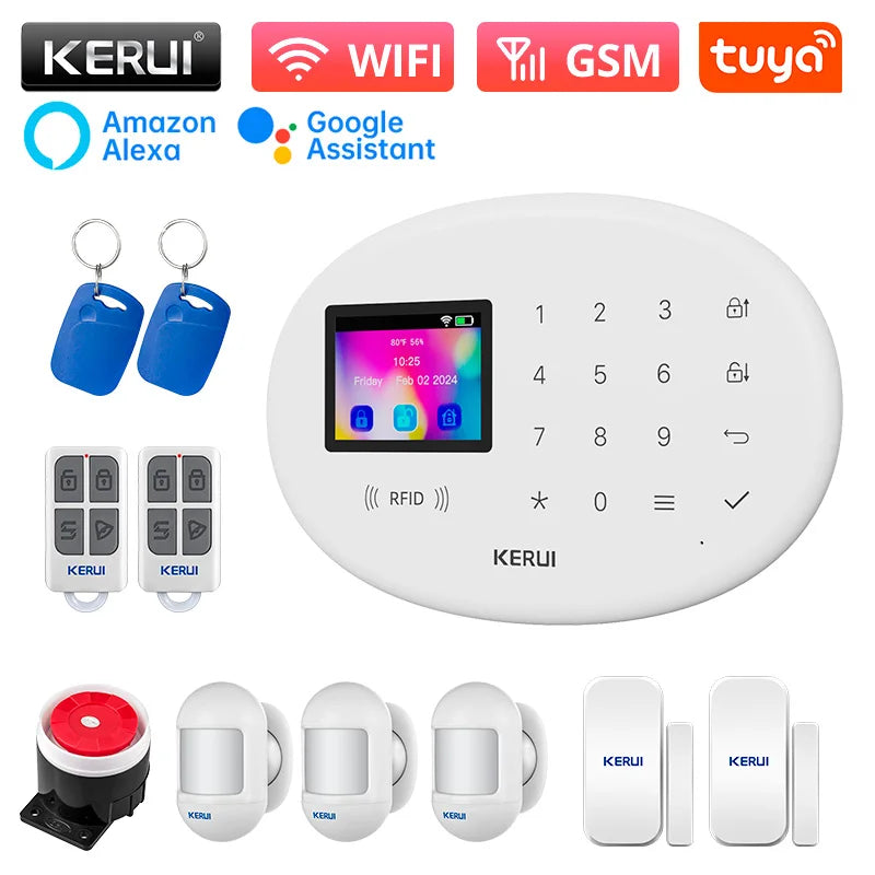 KERUI Tuya Wireless Home Alarm Kit Smart Life WiFi GSM Alarm System for Home Security W202 With 433mhz PIR Motion Sensor Siren