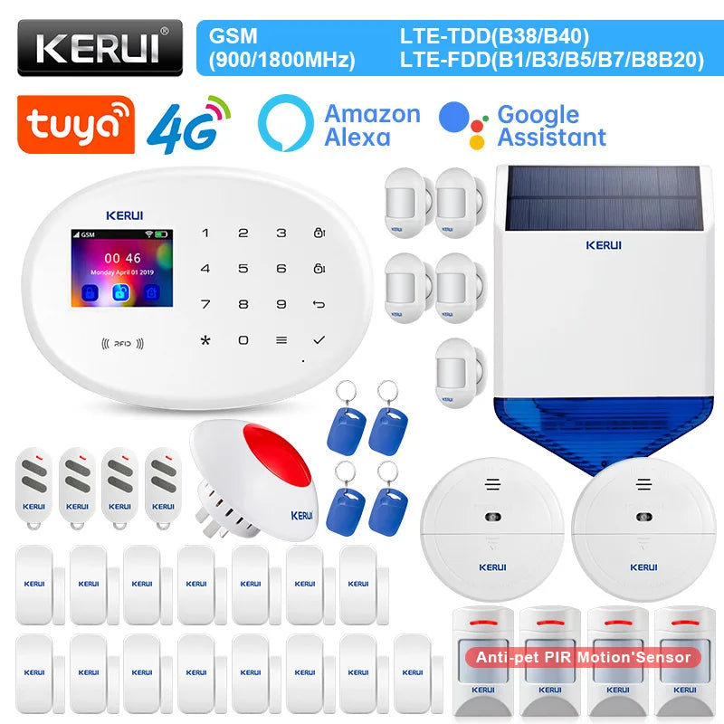 KERUI W204 Alarm Security System 4G WIFI GSM Alarm Tuya Smart Support Alexa Motion Sensor Siren RFID Card Disarm Function