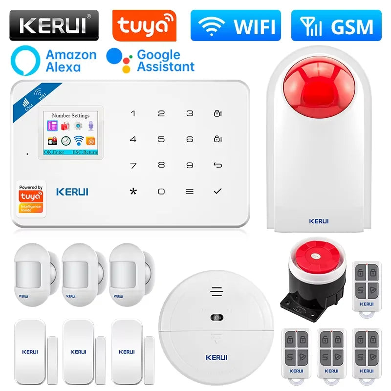 KERUI W181 Home Security Alarm System Kit with Motion Sensor WIFI 2G GSM Alarm Support Alexa Tuya Smart APP Remote Control Siren