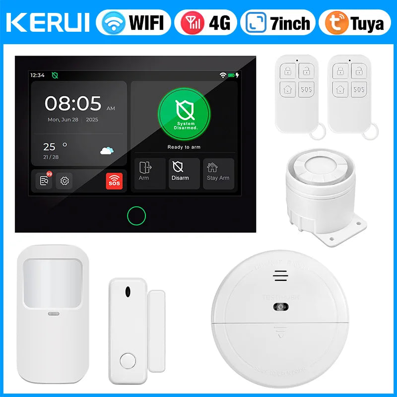 KERUI G70 4G WiFi Security Alarm with 7-inch Large IPS Touch Screen Home Alarm Panel Tuya Smart Control Burglar Anti Theft