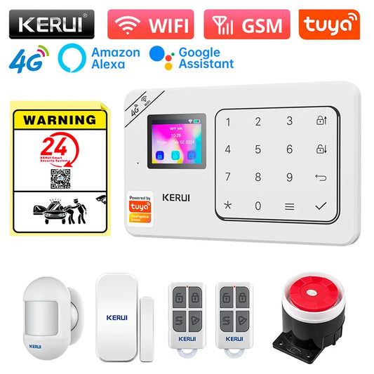 KERUI Home Alarm Worke with Alexa, Tuya Smart Home Sesurity Alarm 4G/WiFi Wireless Burglary Protection, PIR Motion Sensor W184