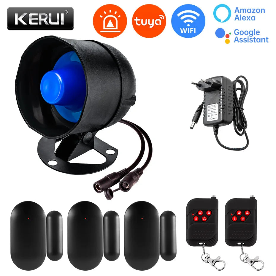 KERUI 120db Siren Alarm Tuya Smart WiFi Loudly Speaker Alarm System with Door Window Sensor Burglar for Home Security