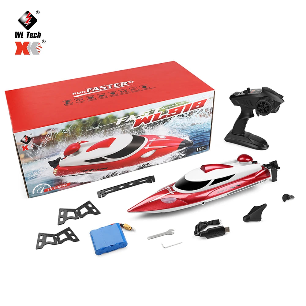WL918 RC Boat 2.4G Speed 35 Km/H Remote Control High Speed Racing Boat With Water Cooling System Low Voltage Alarm Toy Boy Gift