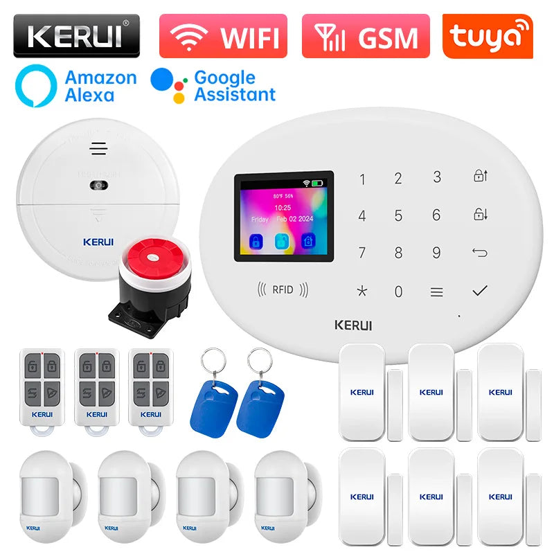 KERUI Tuya Wireless Home Alarm Kit Smart Life WiFi GSM Alarm System for Home Security W202 With 433mhz PIR Motion Sensor Siren