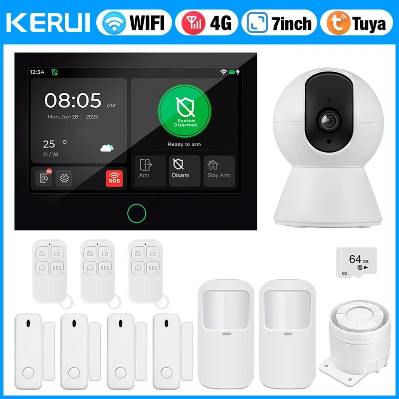 KERUI G70 4G WiFi Security Alarm with 7-inch Large IPS Touch Screen Home Alarm Panel Tuya Smart Control Burglar Anti Theft