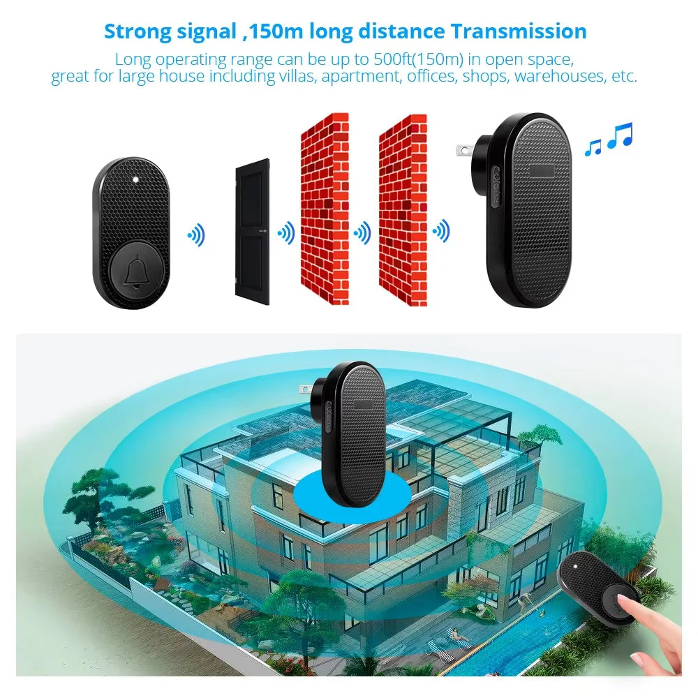 KERUI Plug-in Doorbell Welcome Chime, Wireless Door Bell, 150m Range, Doorbell Wireless Set, 33 Melodies, 4 Volume Levels