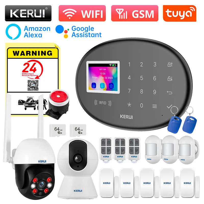 KERUI WiFi Intteligent Alarm for Home Security Alarm System Smart Life Tuya Burglar Alarm with Door/Window Sensor W202 Black